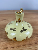 Vintage Le Pere Pottery Miniature Pitcher Vase Yellow Glaze Gold Leaf Collectible