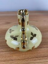 Vintage Le Pere Pottery Miniature Pitcher Vase Yellow Glaze Gold Leaf Collectible