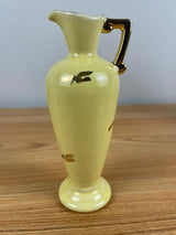 Vtg La Pere Yellow Glaze / Gold Leaves Gold Trim Vase Or Pitcher 6.5” T