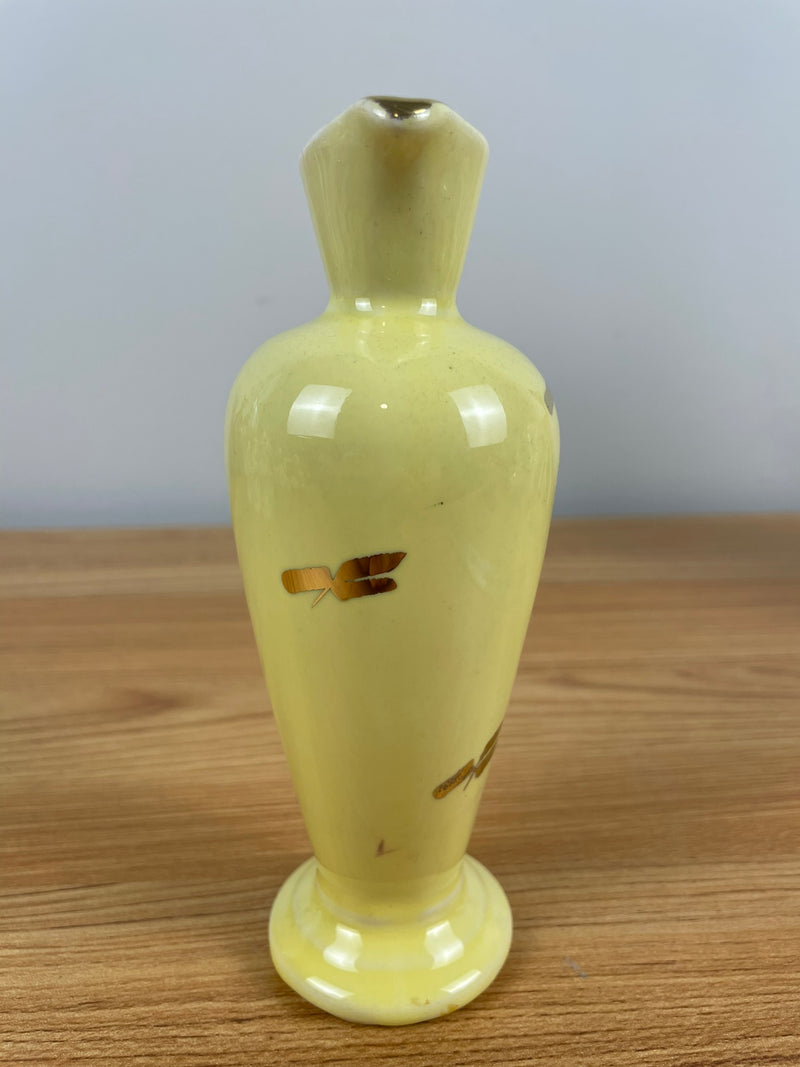 Vtg La Pere Yellow Glaze / Gold Leaves Gold Trim Vase Or Pitcher 6.5” T