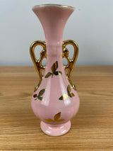 Vintage La Pere Pink & Gold Double Handled Small Bud Vase 6"