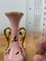 Vintage La Pere Pink & Gold Double Handled Small Bud Vase 6"