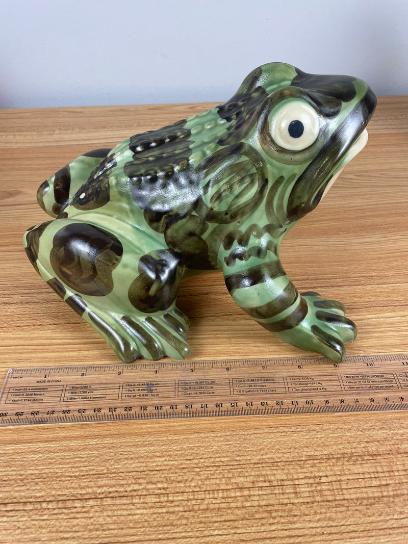 Brush McCoy 1967 Vintage Pottery Green Frog Yard Garden Ornament 10" Long