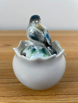 Franz Collection Chickadee series Holiday beginnings porcelain sugar jar