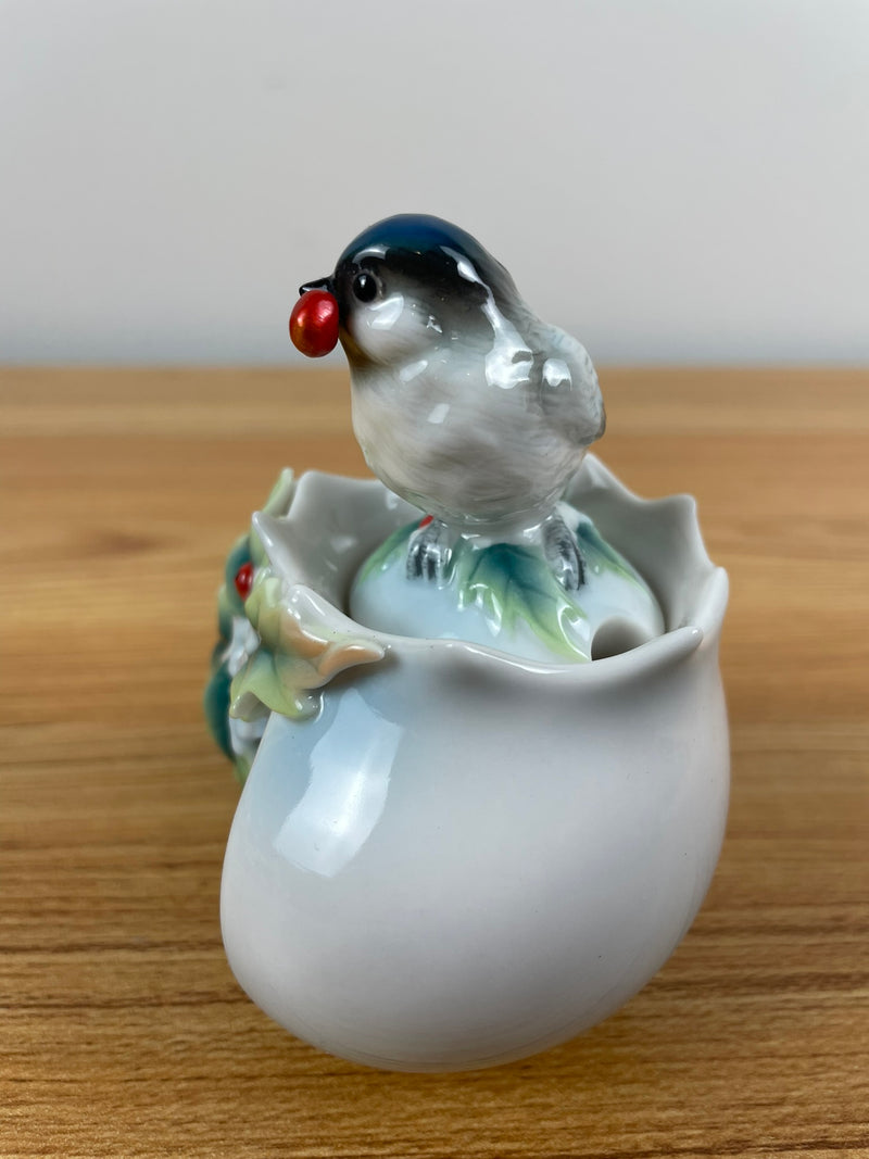 Franz Collection Chickadee series Holiday beginnings porcelain sugar jar