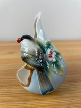 Franz Holiday Beginnings Tea Light Holder Chickadee Holly Berries NOB 5”