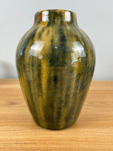 Peters and Reed (Zane) Art Pottery Black and Yellow Mottled Glaze 7.5" Vase