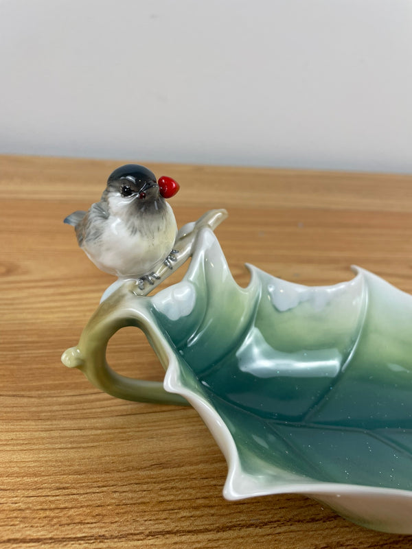 Franz Porcelain Winter Wonderland Chickadee Candy Dish FZ01501 Bowl Bird Holiday