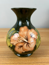 Moorcroft English Art Pottery 'Hibiscus' Pattern on Green Ground Cabinet Vase