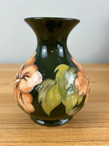Moorcroft English Art Pottery 'Hibiscus' Pattern on Green Ground Cabinet Vase