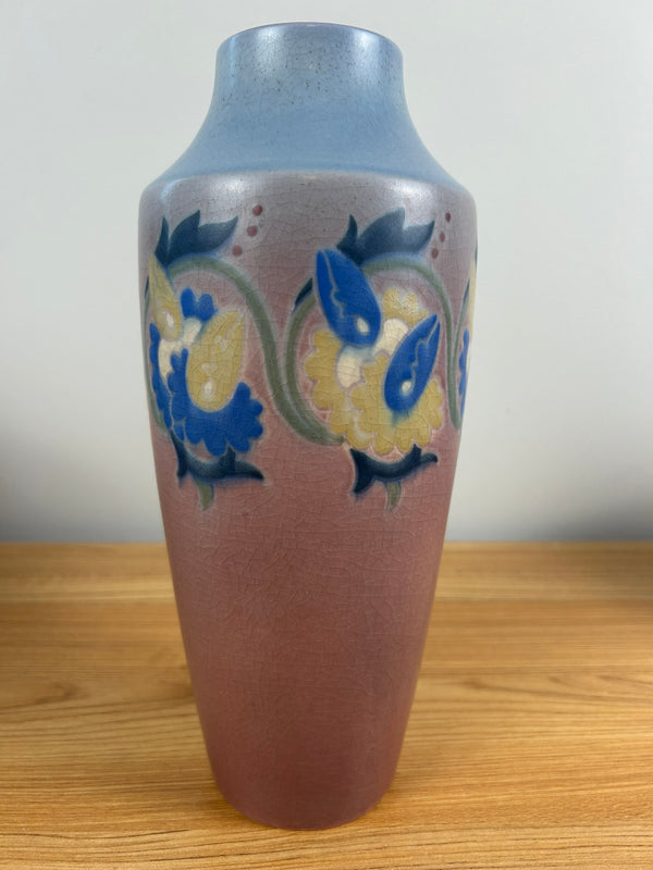 Rookwood Pottery 1916 Bright Floral Banded Velum 10.5" Vase 946 Arthur Conant