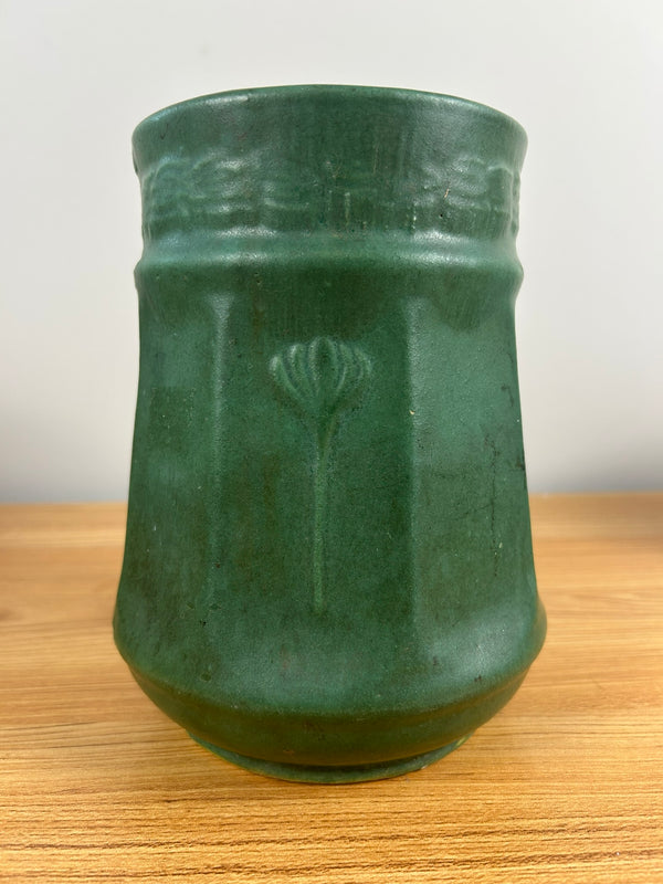 Zanesville Pottery Vintage Arts And Crafts Cucumber Green Vase 11 After Grueby