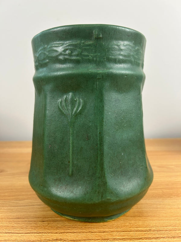 Zanesville Pottery Vintage Arts And Crafts Cucumber Green Vase 11 After Grueby