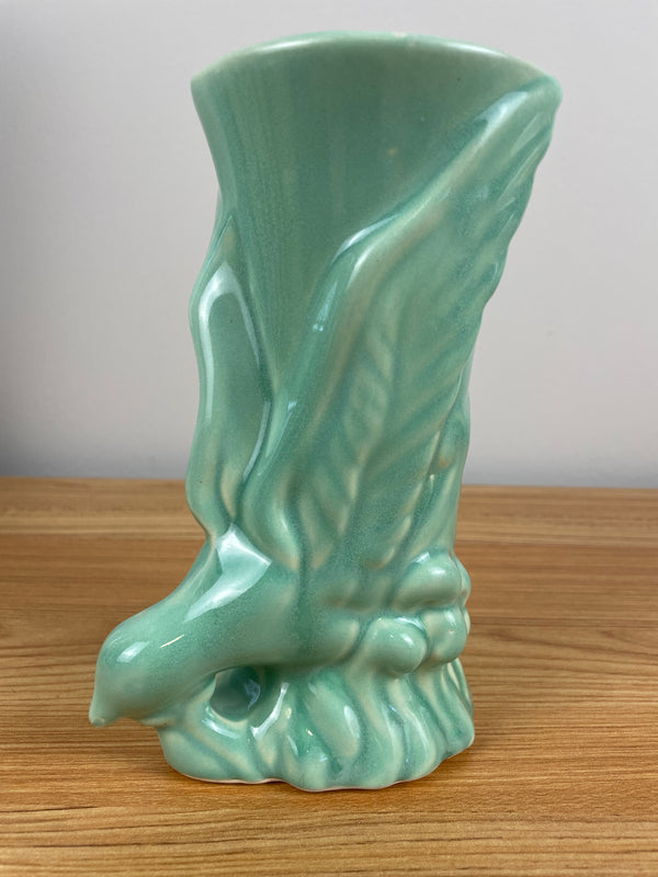 Vintage Morton Pottery Red Swooping Bird Flower Vase American Pottery 7.5"