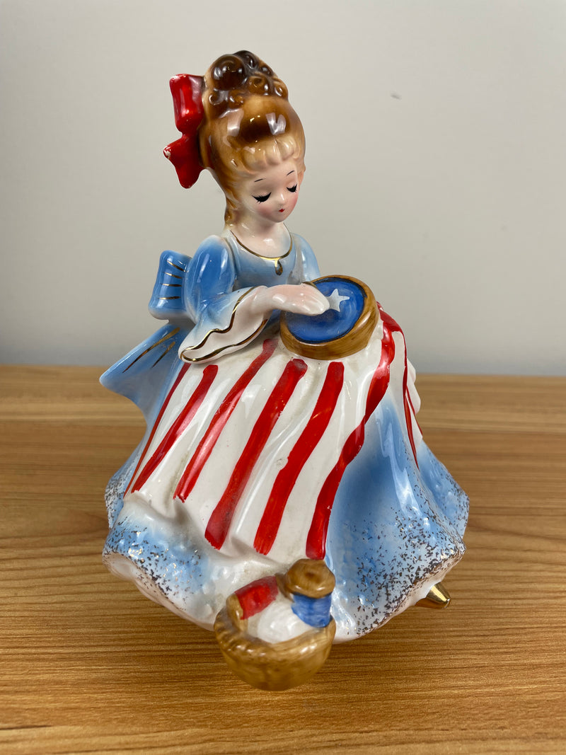 Vtg Josef Originals Betsy Ross Music Box~God Bless America~Flag July 4th Freedom