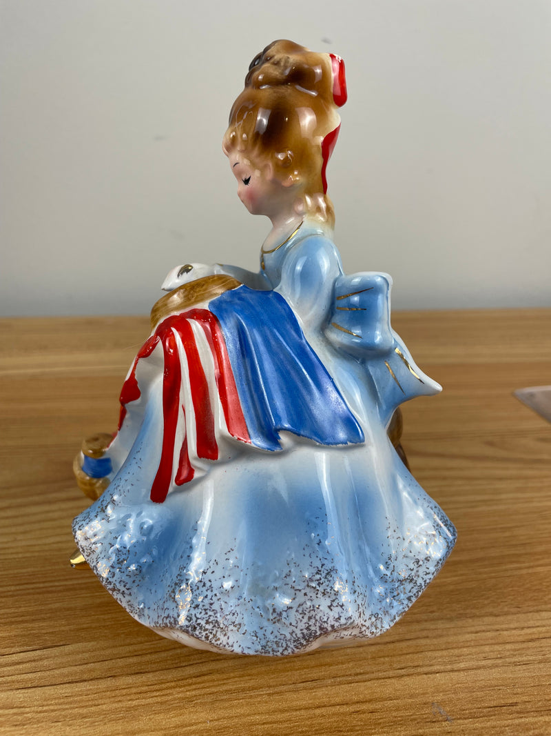 Vtg Josef Originals Betsy Ross Music Box~God Bless America~Flag July 4th Freedom