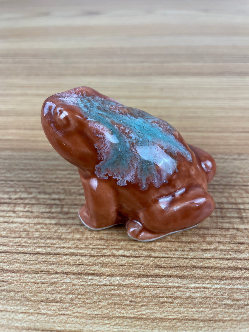 Dryden Ceramic Frog Toad Brown Blue Drip Glaze Art Pottery Figurine