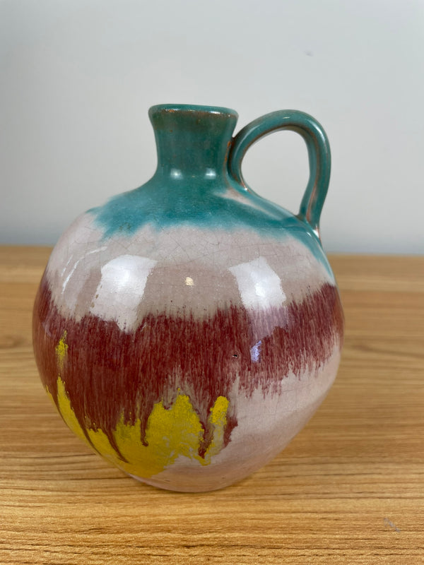 CC Cole Multicolored Drip Green Mini Jug Appx 5"H North Carolina Pottery