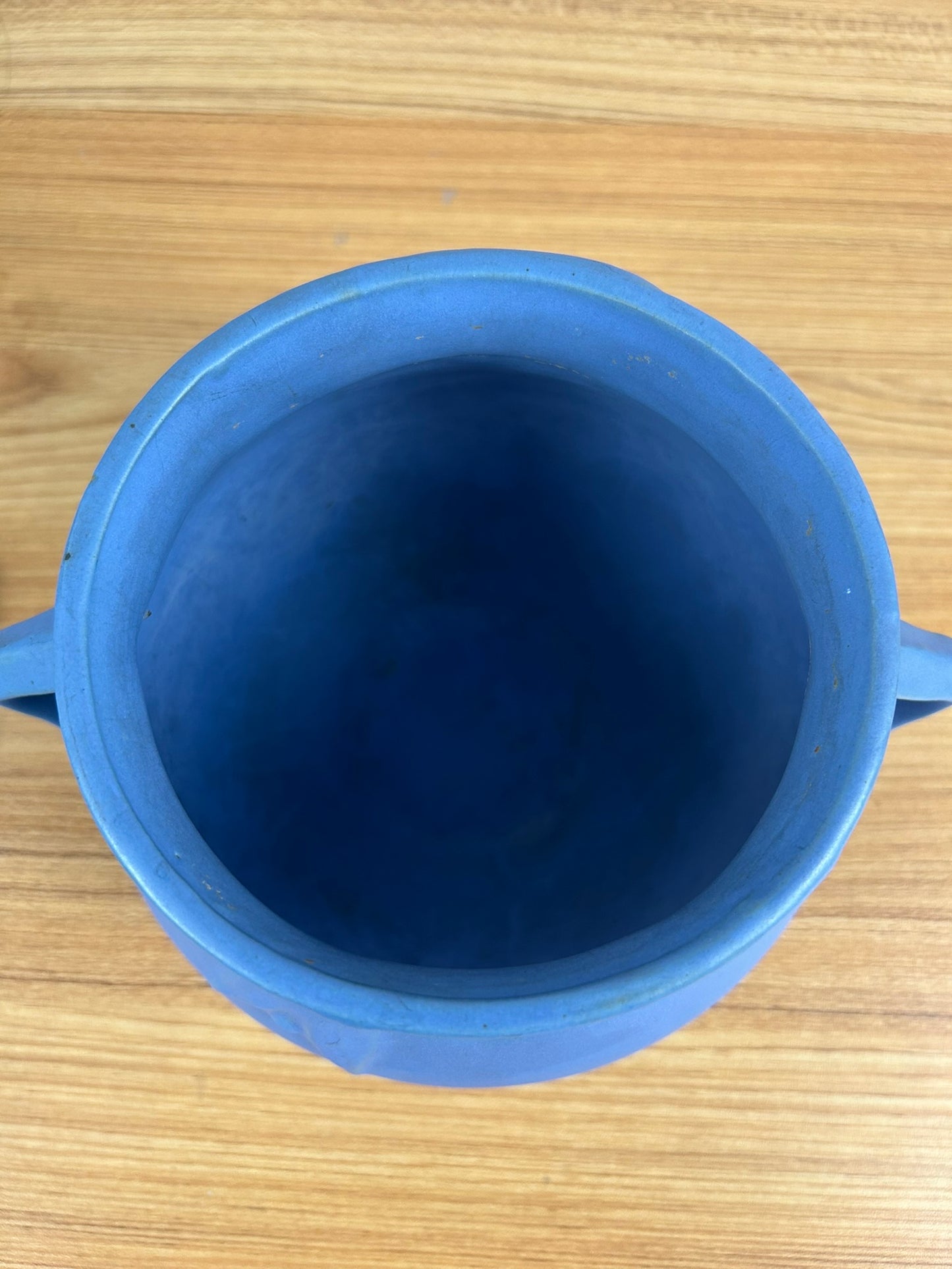 Burley Winter Roseville Velmoss Blue Vintage Art Pottery Handled Vase 264-5