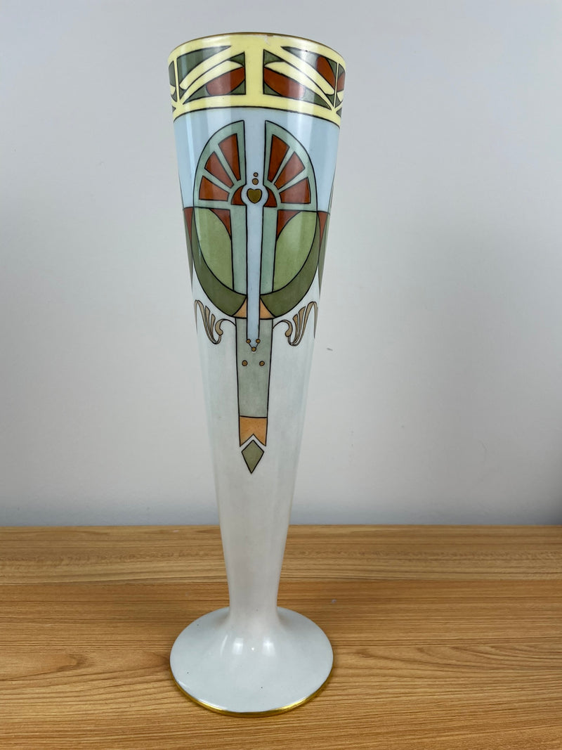 WILLETS Belleek Marked Art Deco MCM Egyptian Classic Vase Art Cream Green Red Gold