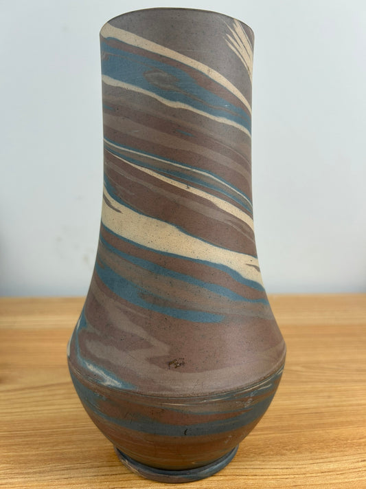 Niloak Art Pottery 8.25" Blue Brown Mission Swirl Vase, Arkansas