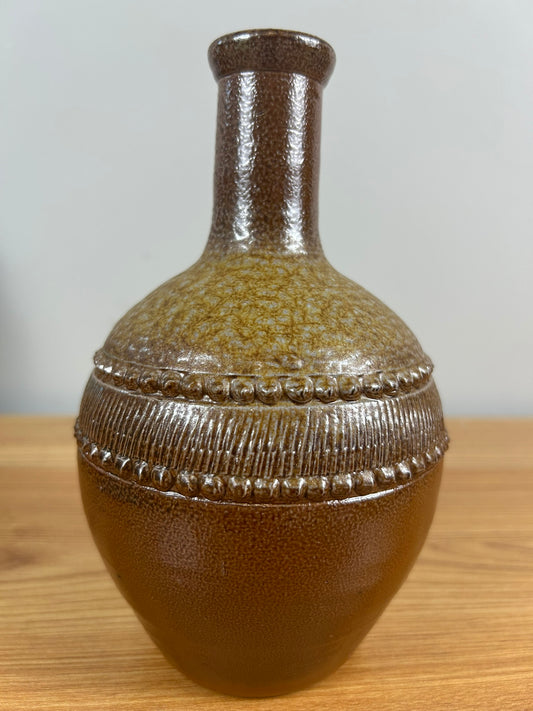 VANDOR Pottery Hand Made In Portugal - Brown Toned Long Neck Vase - Vintage
