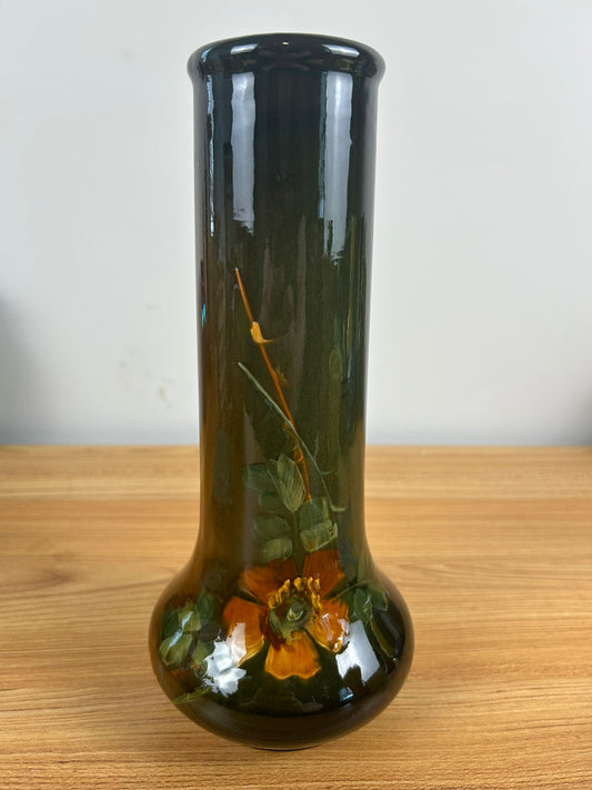 Owens Art Pottery Utopian #08 Brown Orange Pansy Flower Pattern 10.5" Tall