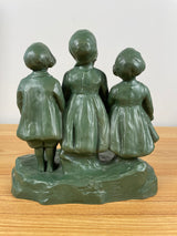 Alice Nordin For Ipsen's, Denmark Large Sculpture Jade Green 3 Girls Art Pottery 1910