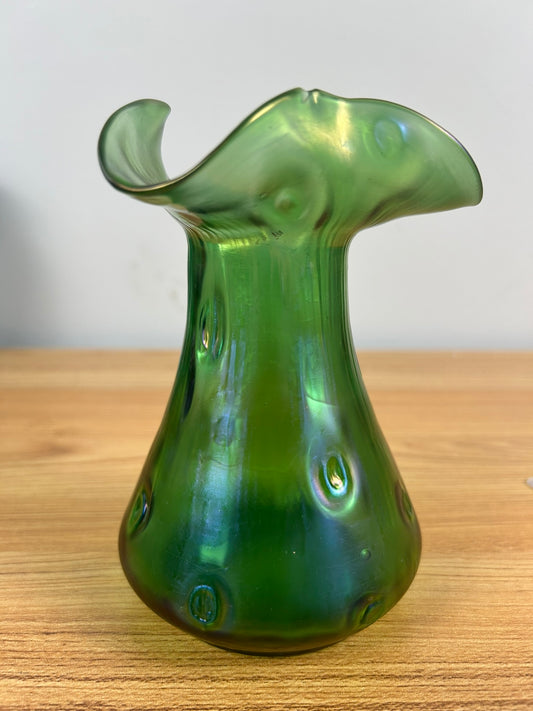 Loetz Art Glass Vase Czech Green Iridescent Crete Rusticana Bohemian Nouveau