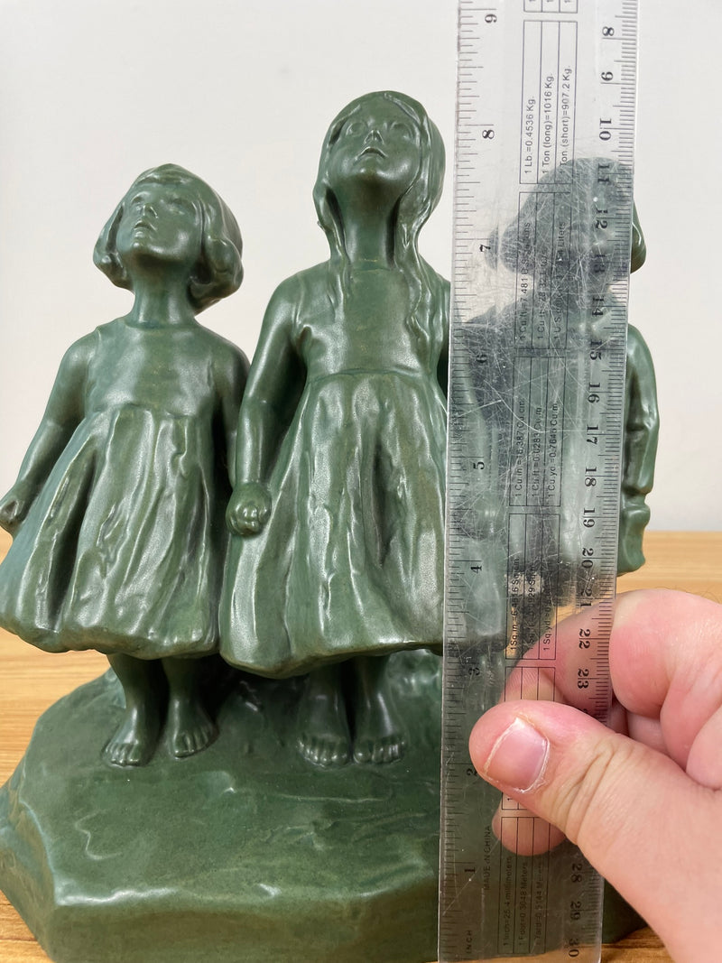 Alice Nordin For Ipsen's, Denmark Large Sculpture Jade Green 3 Girls Art Pottery 1910