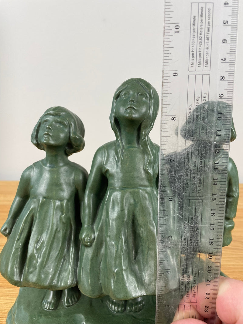 Alice Nordin For Ipsen's, Denmark Large Sculpture Jade Green 3 Girls Art Pottery 1910