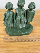 Alice Nordin For Ipsen's, Denmark Large Sculpture Jade Green 3 Girls Art Pottery 1910