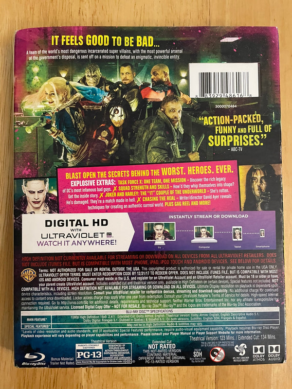 Suicide Squad (Extended Cut) (Blu-ray/DVD Combo, 2016) - With Slipcover