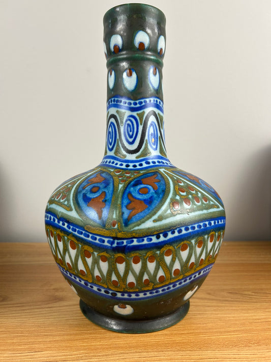 Gouda Massa Holland Large Green Art Pottery Pipe Vase Signed
