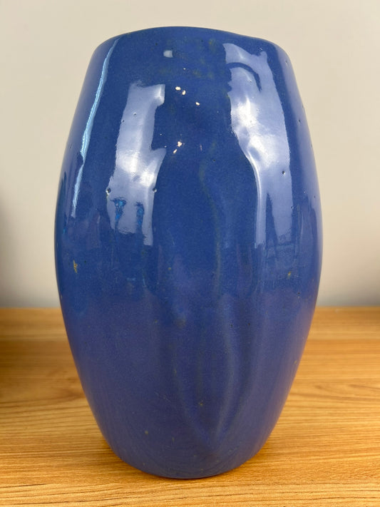 ZANESVILLE STONEWARE 9" BLUE POPPY FLOWER VASE POTTERY BLUE PURPLE 101