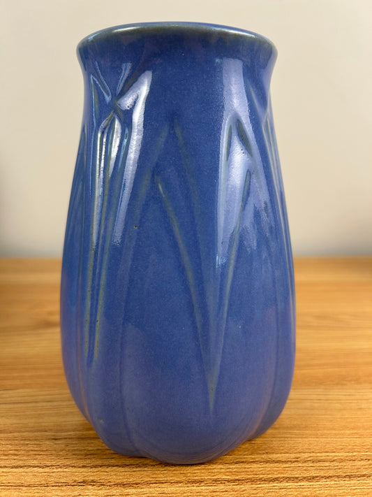 ILLINI POTTERY Rare White Hall SP&S Illinois Stoneware Blue Art Deco Vase