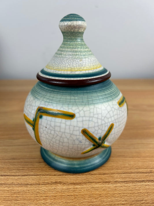 Kieler Kunst Keramik Germany Pottery Vase Jar Crackle Glaze Abstract Design 5.5"