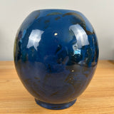 Peters And Reed 1920s Art Pottery Blue Marbleized Scenic Decorated Bulbous Vase