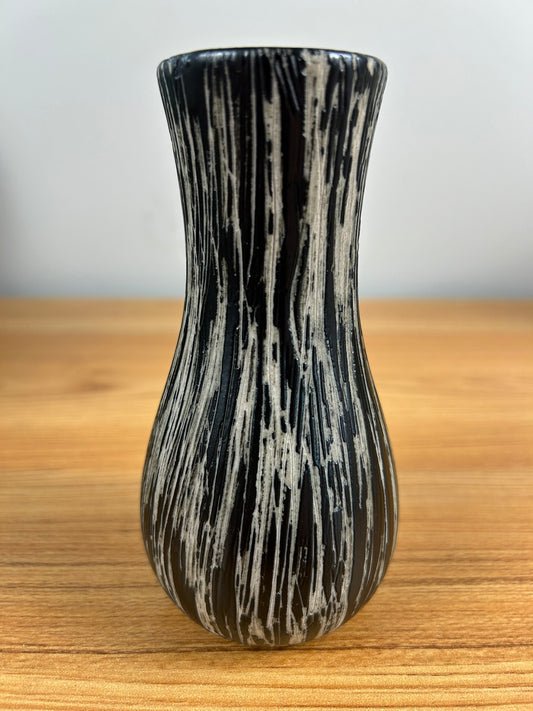 Pigeon Forge Art Pottery MCM Black Gray Textured Striped Bud Vase