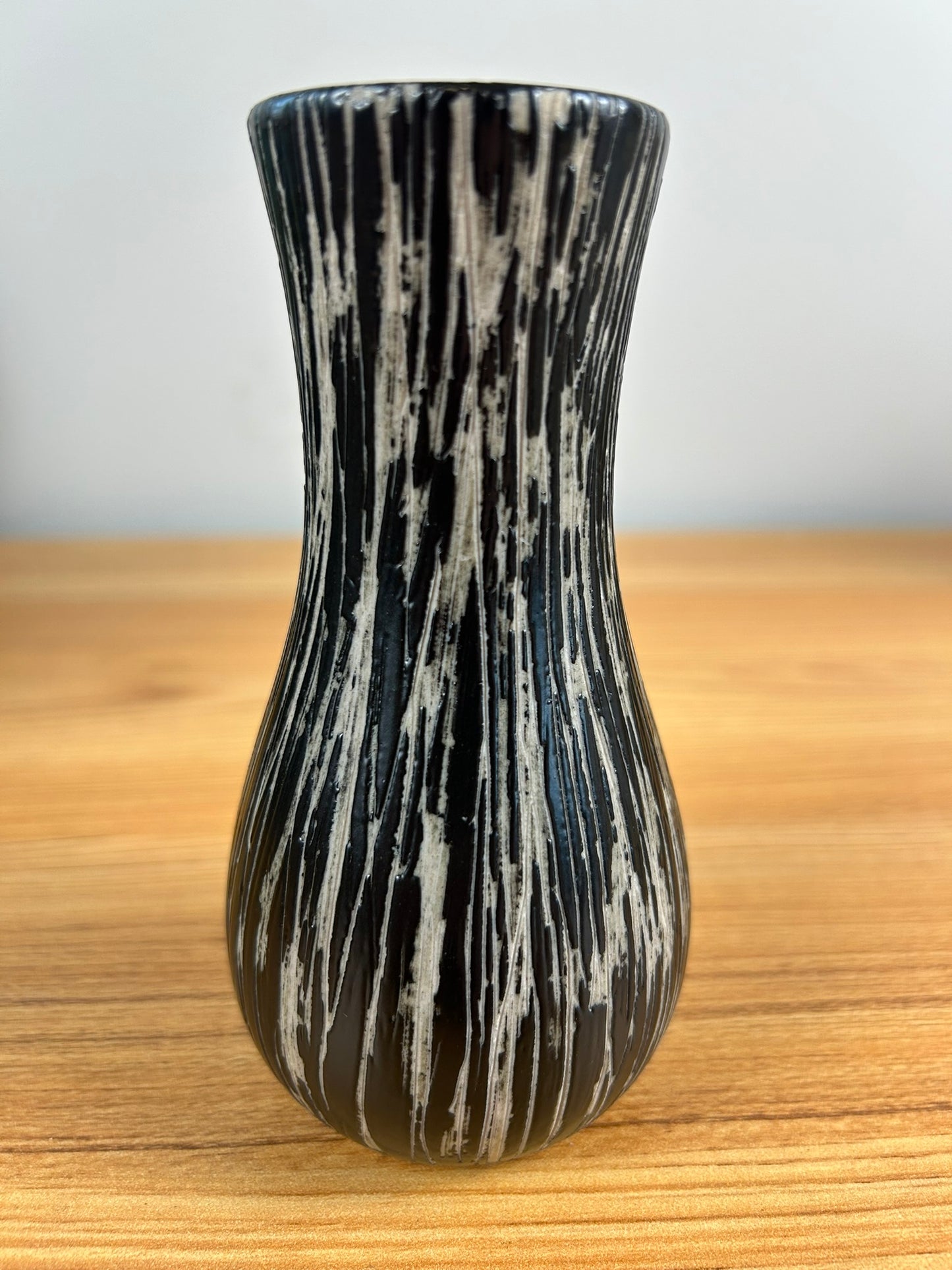 Pigeon Forge Art Pottery MCM Black Gray Textured Striped Bud Vase