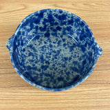 Bennington Pottery Vermont Mid Century Blue Sponge Glaze Handled Soup Bowl