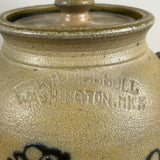 R H Diebbol Salt Glazed Stoneware Lidded Crock Jar With Woman Gardening Motif