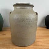 R H Diebbol Salt Glazed Stoneware Lidded Crock Jar With Woman Gardening Motif