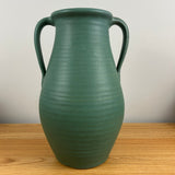 Zanesville Pottery 1920s Arts & Crafts Matte Green Ribbed #521 Vase 12" Tall