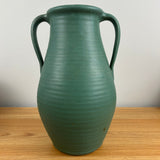 Zanesville Pottery 1920s Arts & Crafts Matte Green Ribbed #521 Vase 12" Tall