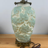 Phoenix Consolidated Glass 1930s Dogwood Pale Green on Custard Vase Lamp