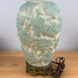 Phoenix Consolidated Glass 1930s Dogwood Pale Green on Custard Vase Lamp