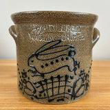 R H Diebbol Salt Glazed Stoneware Crock With Blue Jumping Rabbit Motif