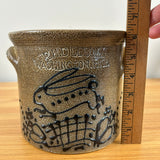 R H Diebbol Salt Glazed Stoneware Crock With Blue Jumping Rabbit Motif