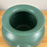 Zanesville Stoneware 1920s Arts And Crafts Matte Green Handled Bulbous Vase